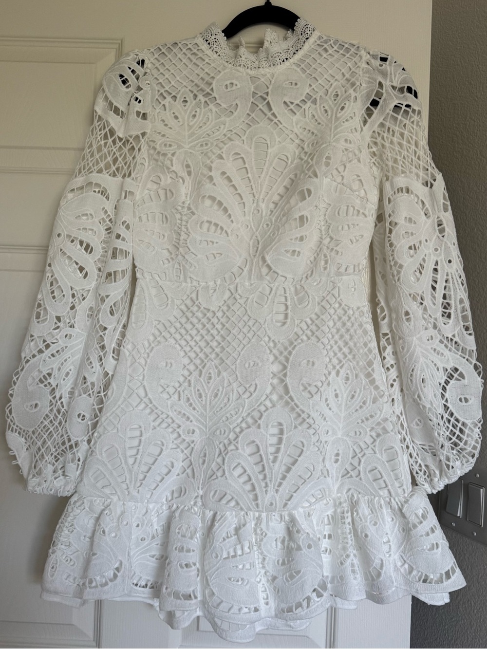 Aqua Long Sleeve Allover Lace Mini Dress XS